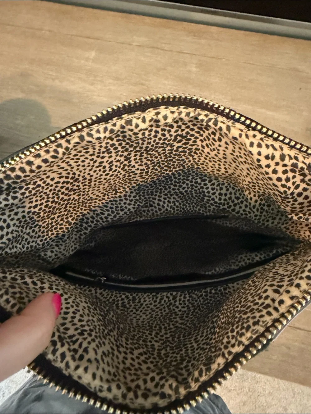 Nordstrom Black Leather & Suede Foldover Clutch with Gold Zip